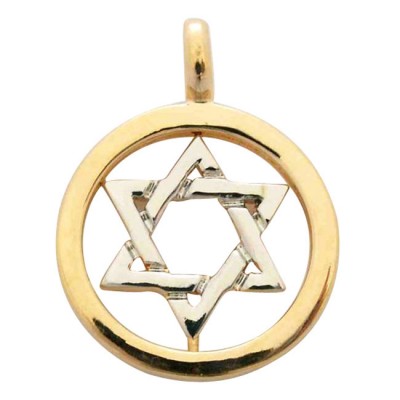 Gold Filled Two tone Circle Star of David Pendant